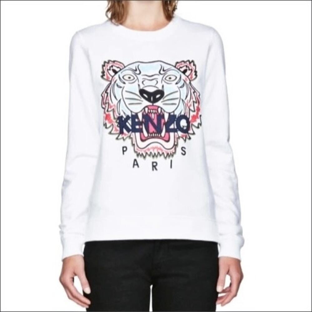 KENZO PARIS White Limited Edition Embroidered Tiger Sweatshirt 100% Cotton XS